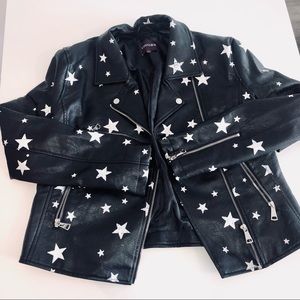 Vigoss Faux Leather Star Print Black Jacket